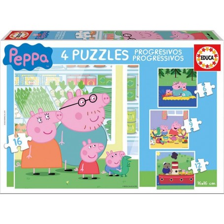 Peppa Pig Progressive pädagogische Puzzle 6 + 9 + 12 + 16 Teile - Puzzles Educa