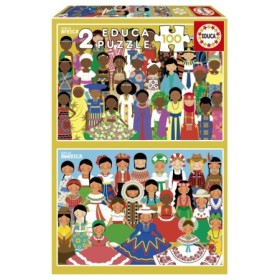 Educa Puzzle Mädchen aus Amerika und Afrika mit 2 x 100 Teilen Puzzles Educa - 1