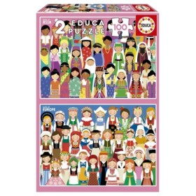 Educa Puzzle Mädchen aus Europa und Asien mit 2 x 100 Teilen Puzzles Educa - 1