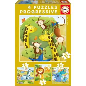 Puzzle erzieht wilde Tiere Progressive 12-16-20-25 Teilee Puzzles Educa - 1