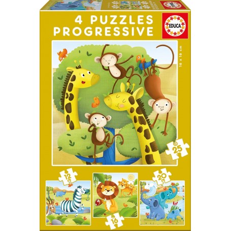 Puzzle erzieht wilde Tiere Progressive 12-16-20-25 Teilee - Puzzles Educa