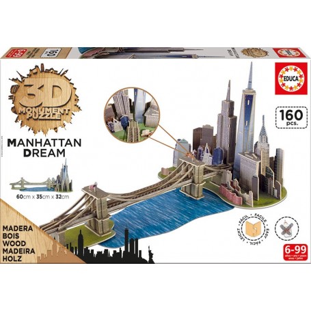 160-teiliges Manhattan Dream 3D-Bildungspuzzle - Puzzles Educa