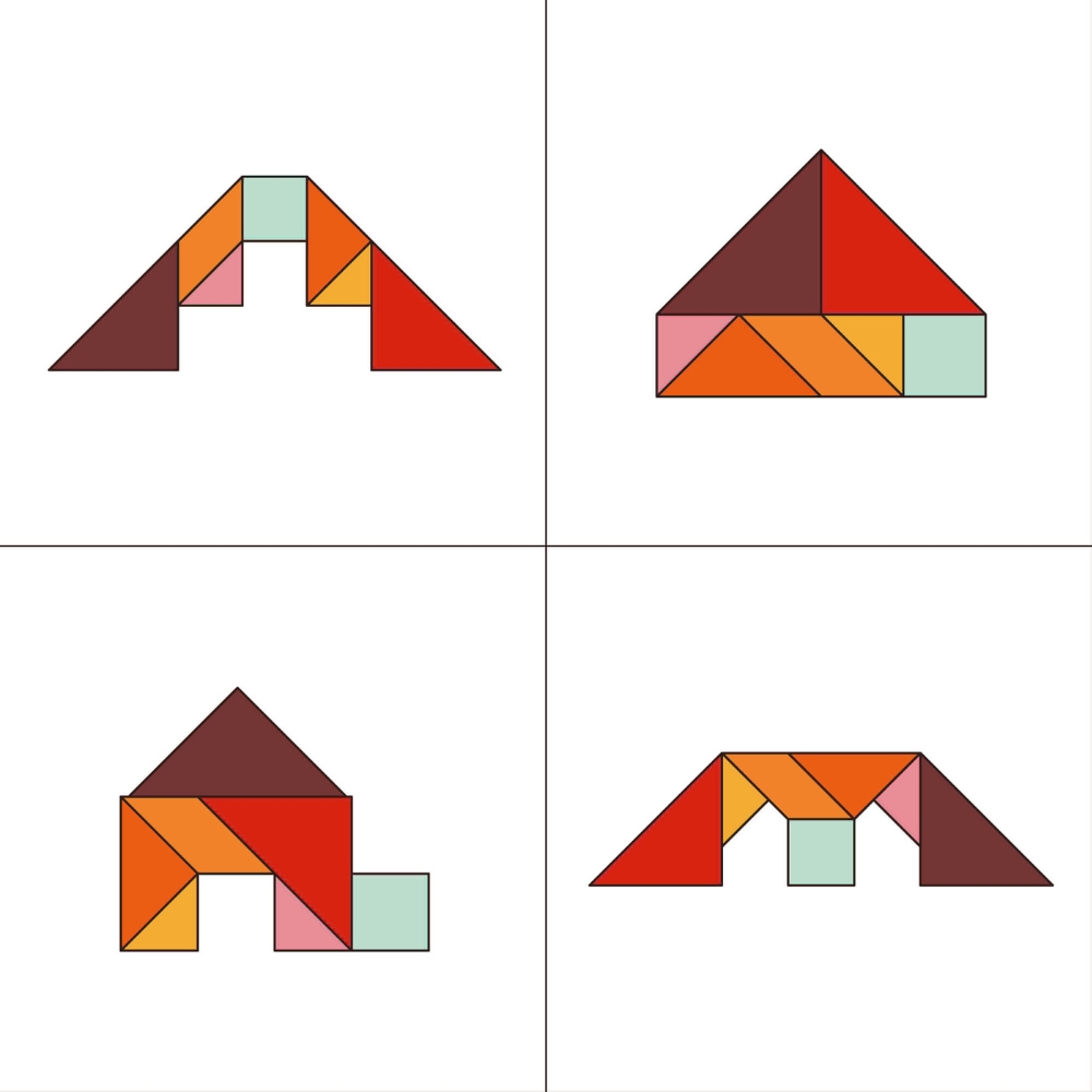Komplexe Architektur mit Tangram-Teilen