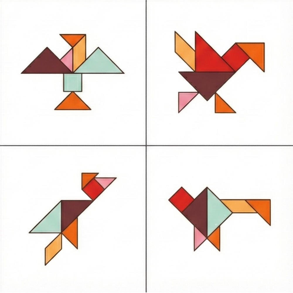 Vogelfiguren mit Tangram: Ente und Schwan