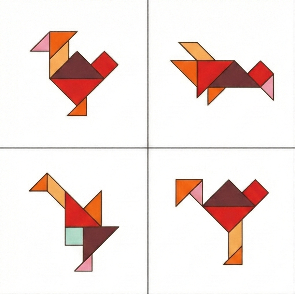 Komplexe Tangram-Vogelfiguren