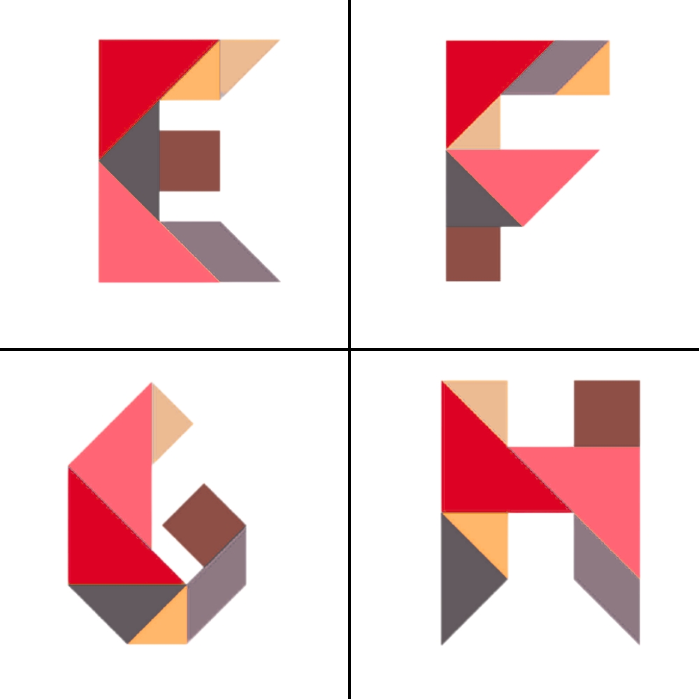 Tangram Buchstaben Alphabet E F G H