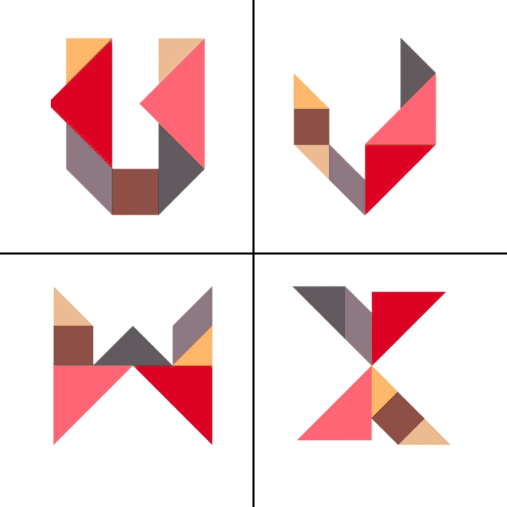 Tangram Buchstaben Alphabet U V W X
