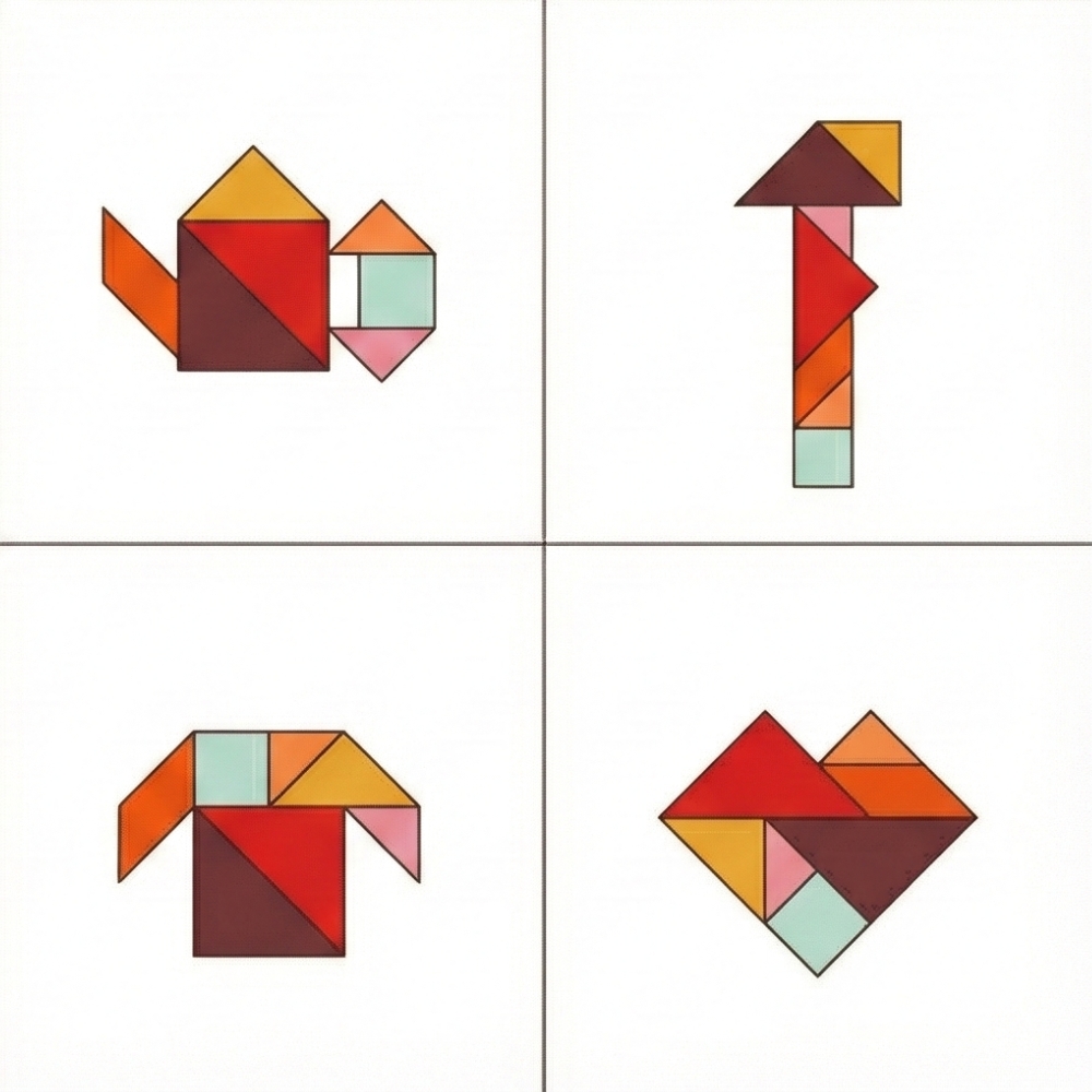 Tangram-Figuren Alltagsgegenstände: Kerze, Hemd, Haus
