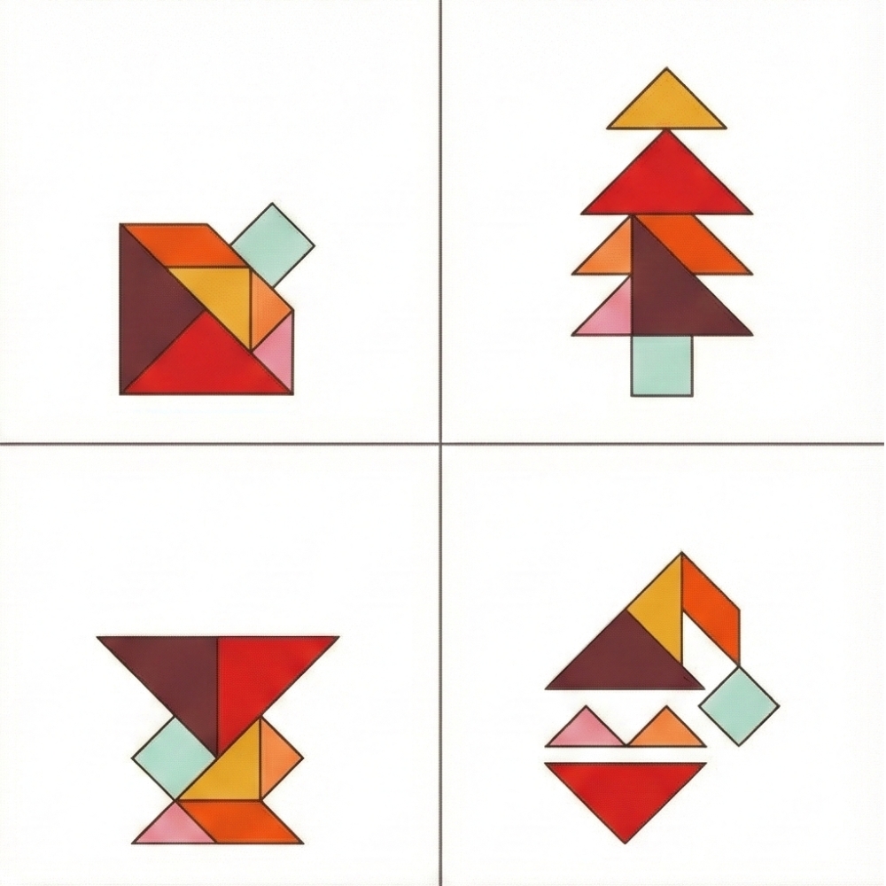 Tangram-Formen diverse Objekte Hammer und Vase
