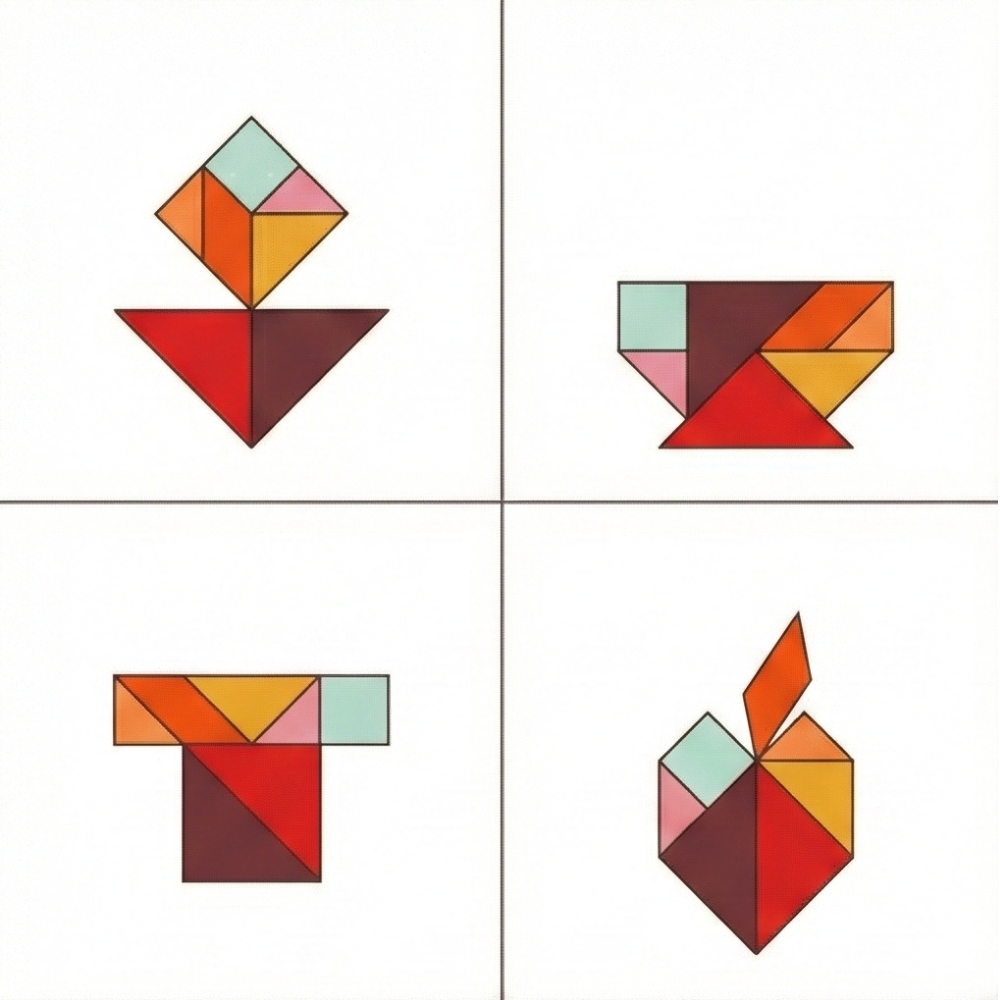Einfache Tangram-Vorlagen Objekte